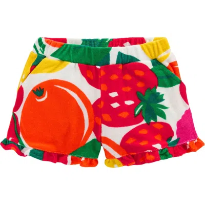 Mini Boden Kids' Fruit Print Tiered Terry Cloth Shorts In Red Multi Giant Fruit