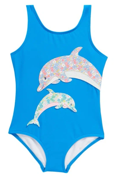 Mini Boden Kids' Fun Appliqué One-piece Swimsuit In Aqua Blue Dolphin
