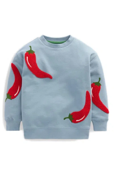 Mini Boden Kids' Fun Chili Pepper Appliqué Sweatshirt In Gray
