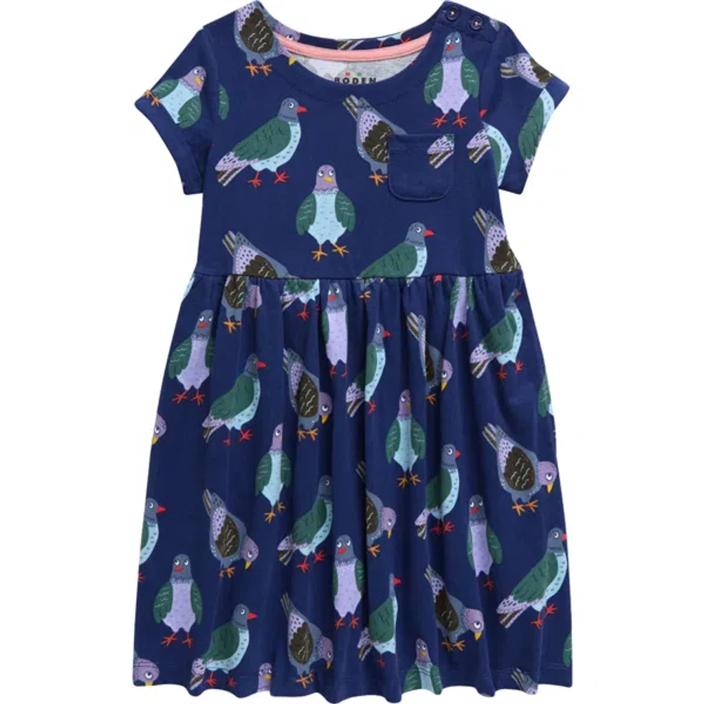 Mini Boden Kids' Fun Jersey Dress In Starboard Navy Pigeons | ModeSens