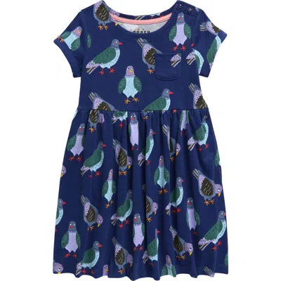 Mini Boden Kids' Fun Jersey Dress In Starboard Navy Pigeons