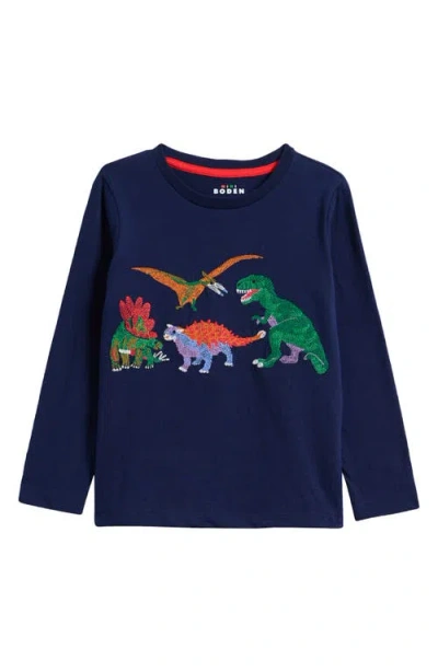 Mini Boden Kids' Fun Superstitch Dinosaur T-shirt In Blue