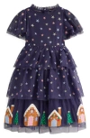 Mini Boden Kids' Gingerbread Embroidered Tiered Tulle Party Dress In Blue