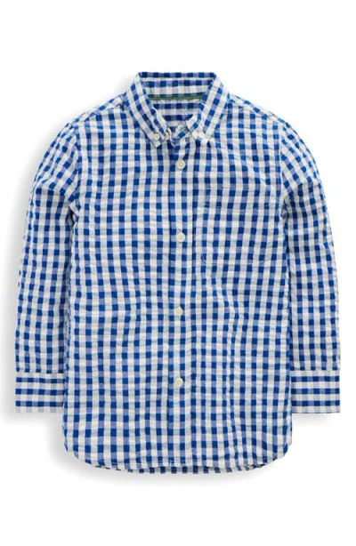 Mini Boden Kids' Gingham Check Cotton Buttion-down Shirt In Blue