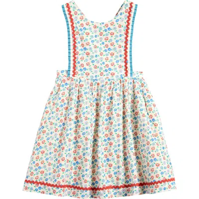 Mini Boden Kids' Gladys Floral Pinafore Dress In Vanilla White Vintage Daisy