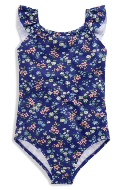 Mini Boden Kids' Hallie Frill Strap One-piece Swimsuit In Blue