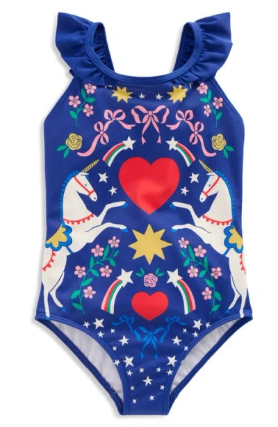 Mini Boden Kids' Hallie Ruffle One-piece Swimsuit In Blue