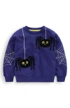 Mini Boden Kids' Halloween Spider Appliqué Cotton Graphic Sweatshirt In Blue
