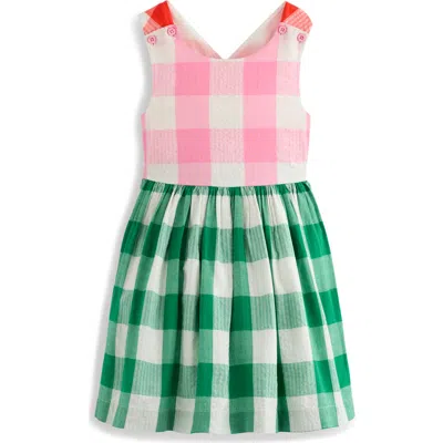 Mini Boden Kids' Harper Colorblock Plaid Cross Back Cotton Sundress In Multi