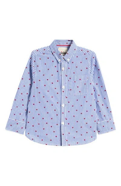 Mini Boden Kids' Heart & Pinstripe Button-down Shirt In Blue Seersucker Hearts