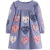 Mini Boden Kids' Heart Appliqué Long Sleeve Cotton Dress In Purple