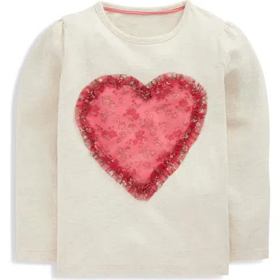 Mini Boden Kids' Heart Appliqué Long Sleeve Cotton Graphic T-shirt In White