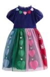 Mini Boden Kids' Heart Appliqué Velvet & Tulle Party Dress In Multi