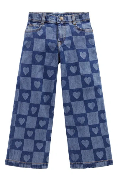 Mini Boden Kids' Heart Checkerboard Wide Leg Jeans In Blue
