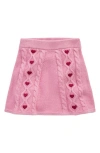 Mini Boden Kids' Heart Embroidered Cable Cotton Sweater Skirt In Pink