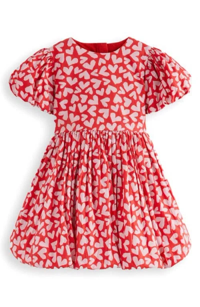 Mini Boden Kids' Heart Print Cotton Bubble Hem Dress In Red