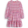 Mini Boden Kids' Heart Print Twirly Smocked Long Sleeve Cotton Dress In Pink