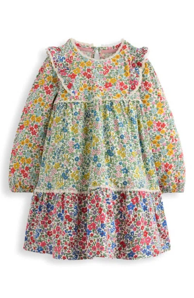Mini Boden Kids' Hotchpotch Long Sleeve Tiered Cotton Dress In Multi