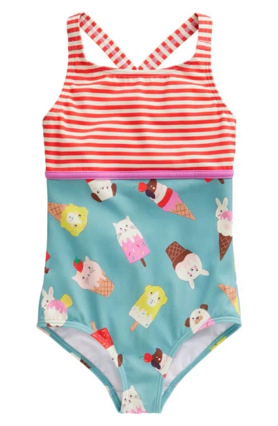 Mini Boden Kids' Hotchpotch One-piece Swimsuit In Aqua Sea Ivory Ice Cream Pets