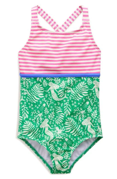 Mini Boden Kids' Hotchpotch One-piece Swimsuit In Pink And Green Mermaids