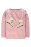 Mini Boden Kids' Ice Skate Appliqué Long Sleeve Cotton T-shirt In Pink