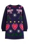 Mini Boden Kids' Ida Embroidered Sweatshirt Dress In Blue