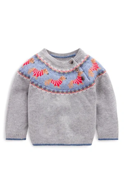 Mini Boden Babies'  Kids' Intarsia Yoke Sweater In Gray