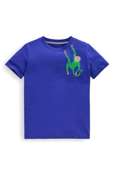 Mini Boden Kids' Jungle Animals Cotton Graphic T-shirt In Bright Blue Jungle Animals