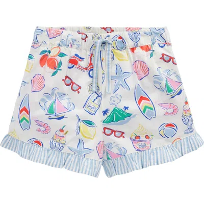 Mini Boden Kids' Juniper Frill Cotton Drawstring Shorts In Ivory Holiday Print