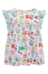 Mini Boden Kids' Juniper Frill Sleeve Top In Ivory Holiday Print