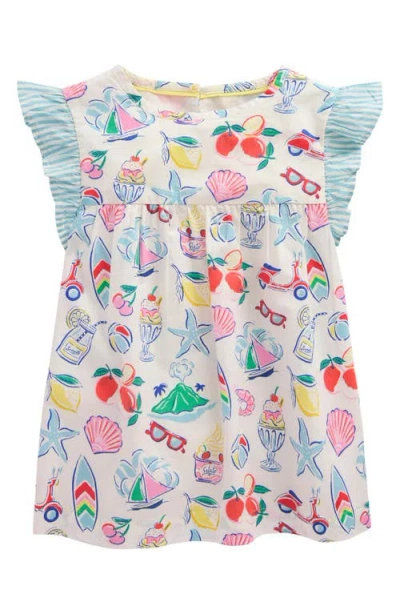 Mini Boden Kids' Juniper Frill Sleeve Top In Ivory Holiday Print