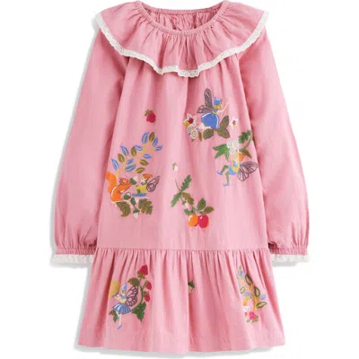 Mini Boden Kids' Lace Trim Collared Woven Dress In Pink