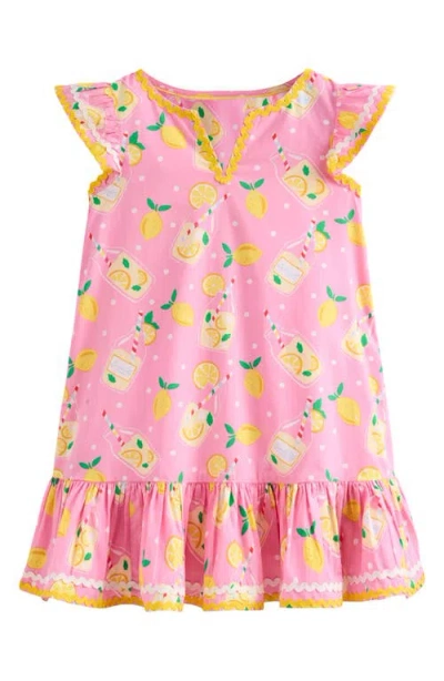 Mini Boden Kids' Lemon Print Cotton Beach Dress In Chalk Pink Lemonade