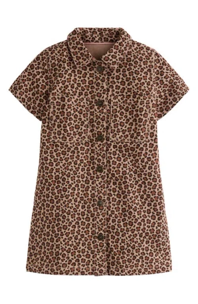 Mini Boden Kids' Leopard Print Denim Shirtdress In Brown