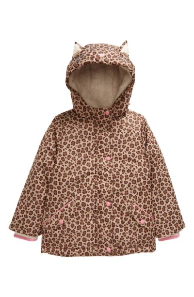 Mini Boden Kids' Leopard Print High-pile Fleece Lined Jacket In Nut Leopard Print