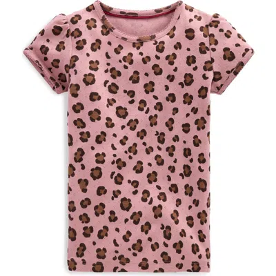 Mini Boden Kids' Leopard Print Short Sleeve Pointelle Top In Pink