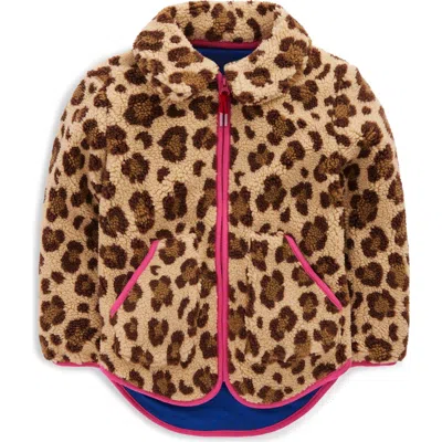 Mini Boden Kids' Leopard Print Textured Fleece Jacket In Brown