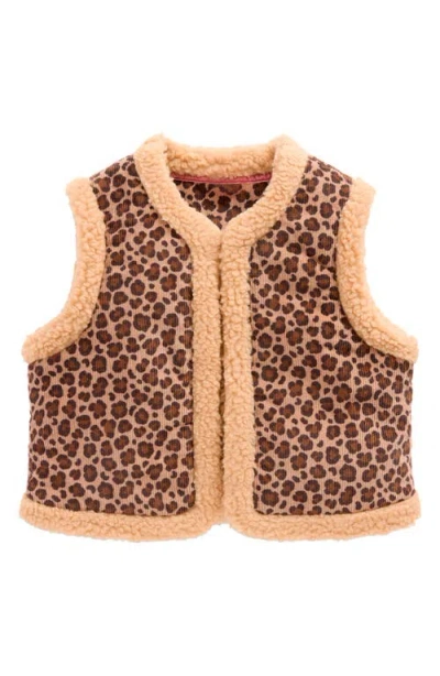 Mini Boden Kids' Leopard Printed Corduroy Gilet In Brown