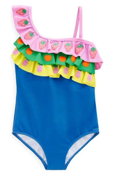 Mini Boden Kids' Lila One-shoulder One-piece Swimsuit In Blue