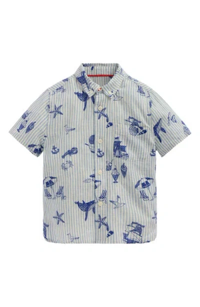 Mini Boden Kids' Linen & Cotton Short Sleeve Button-down Shirt In Blue