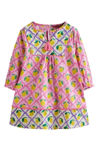 Mini Boden Kids' Long Sleeve Cotton Cover-up Dress In Pink Lemon Grove