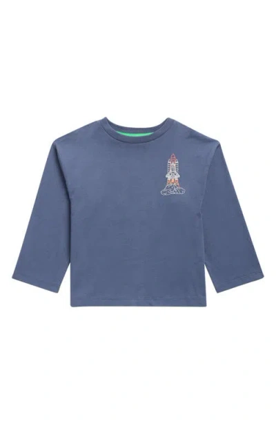 Mini Boden Kids' Long Sleeve Embroidered Cotton T-shirt In Blue