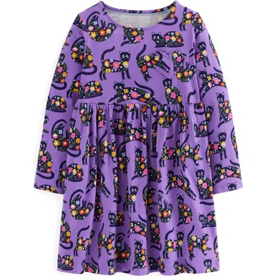 Mini Boden Kids' Long Sleeve Heart Pocket Cotton Jersey Dress In Blue