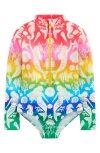 Mini Boden Kids' Long Sleeve One-piece Rashguard Swimsuit In Rainbow Ombre Mermaid
