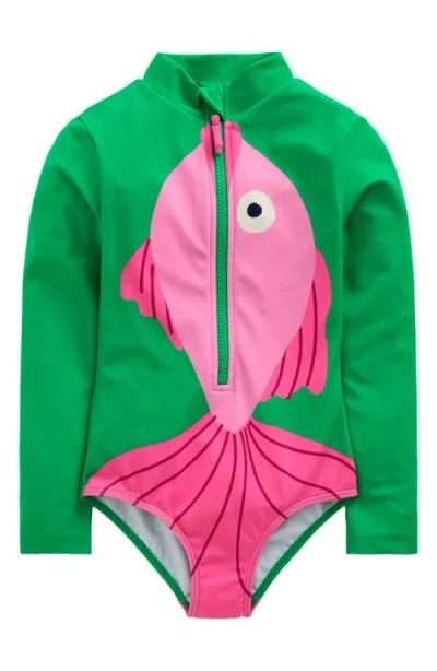Mini Boden Kids' Long Sleeve One-piece Swimsuit In Green