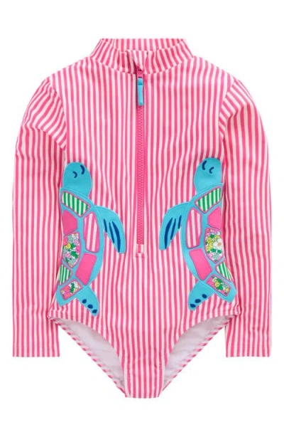 Mini Boden Kids' Long Sleeve One-piece Swimsuit In Pink
