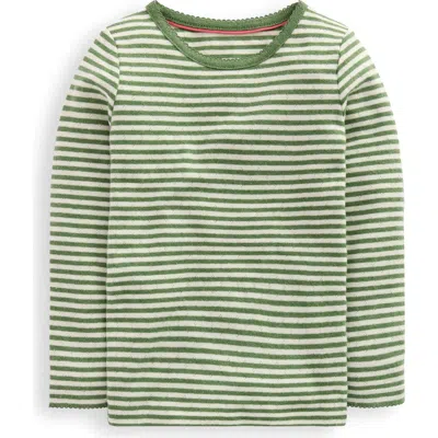 Mini Boden Kids' Long Sleeve Pointelle Top In Green