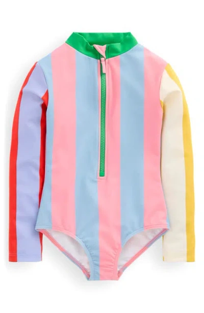 Mini Boden Kids' Long Sleeve Zip-up One-piece Rashguard Swimsuit In Blue