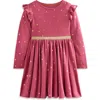 Mini Boden Kids' Mabel Foil Star Long Sleeve Cotton Twirly Dress In Rose Petal Pink Foil Stars