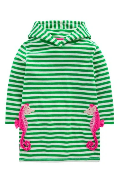 Mini Boden Kids' Mara Stripe Seahorse Appliqué Terry Cloth Hoodie In Green Seahorse Stripe